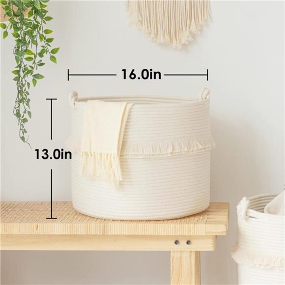 Large Woven Storage Baskets –16''x13'' Cotton Rope Decorative Hamper for Nursery - Picture 3 of 8